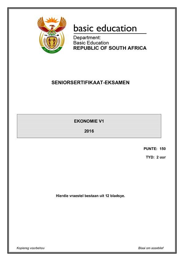 Economics Paper 1 (Afrikaans)