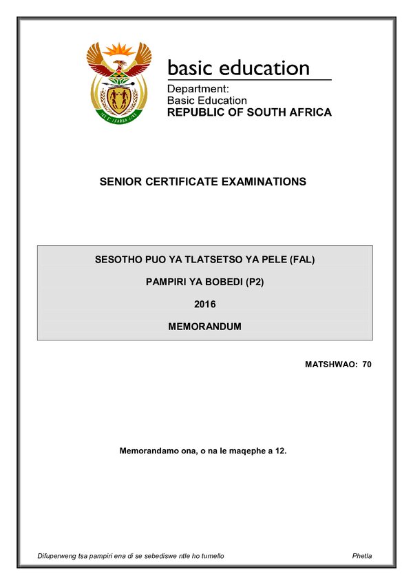 Sesotho Fal P2 Memo