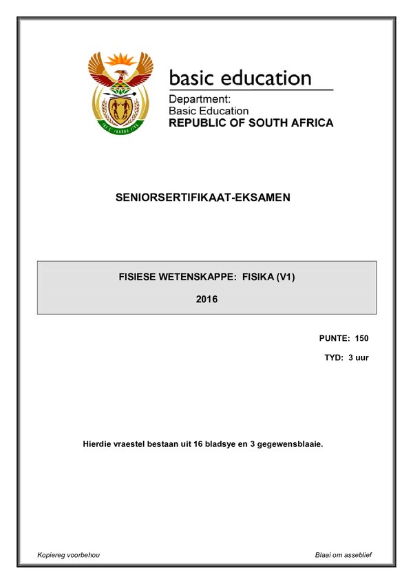 Physical Sciences Paper 1 (Afrikaans)