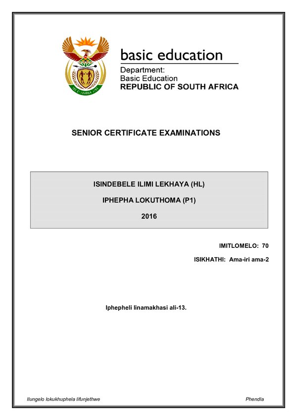 Isindebele Hl P1