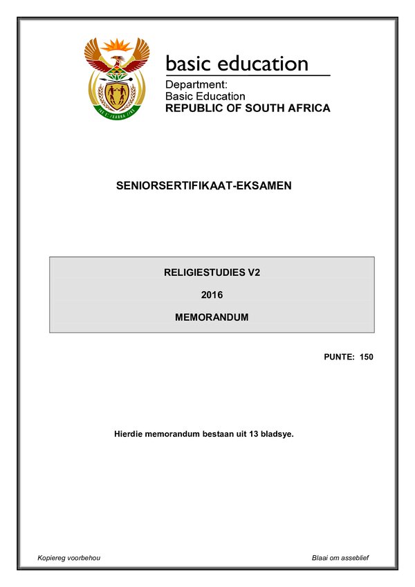 Religion Studies Memo 2 (Afrikaans)