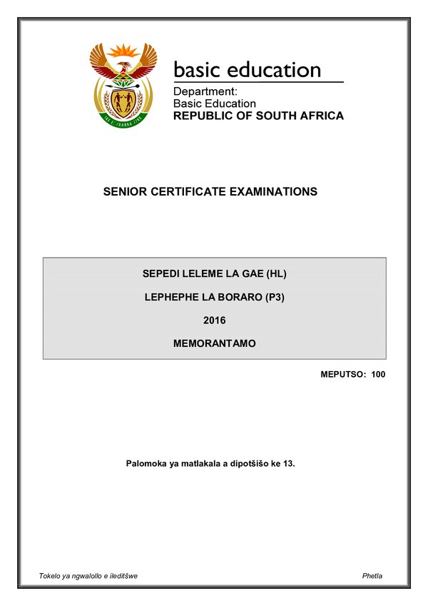 Sepedi Hl P3 Memo