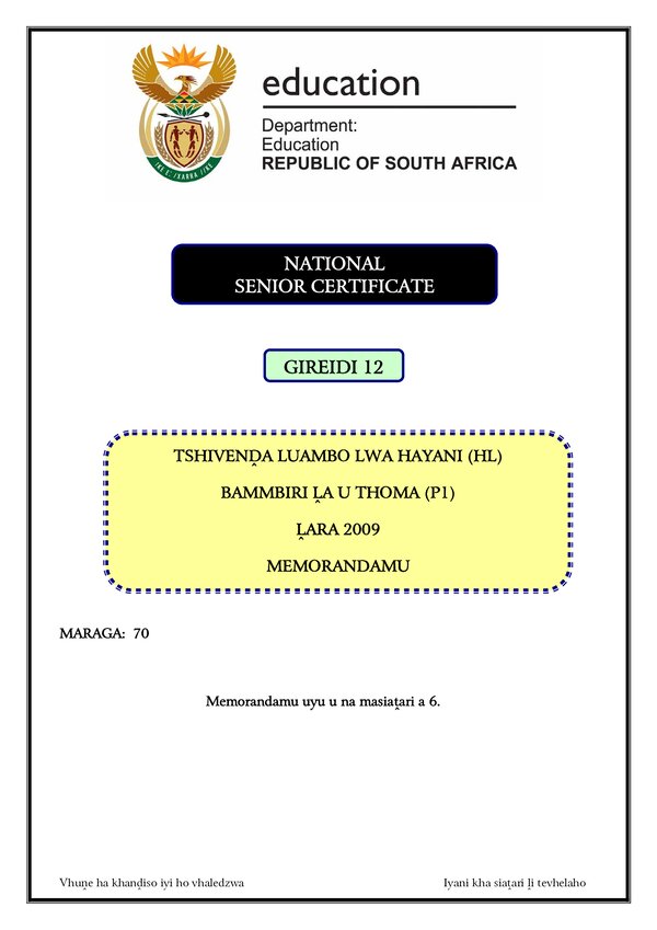 Tshivenda Hl P1 Memo