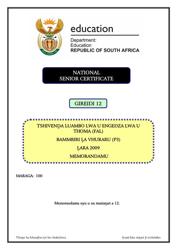 Tshivenda Fal P3 Memo