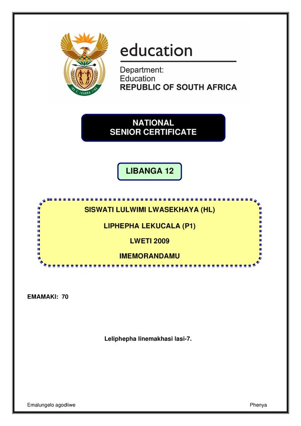 Siswati Hl P1 Memo