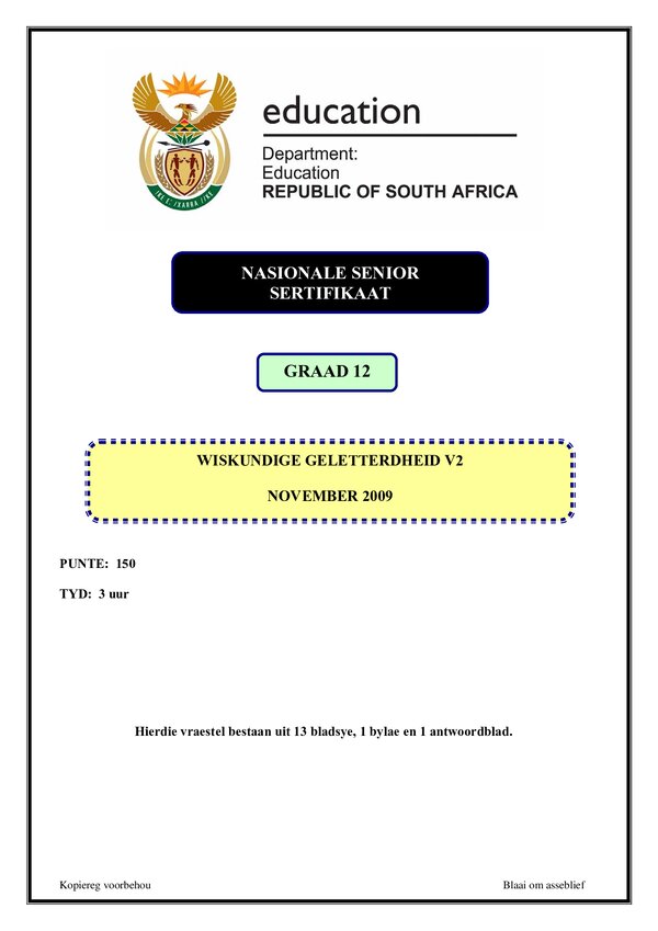 Mathematical Literacy Paper 2 (Afrikaans)