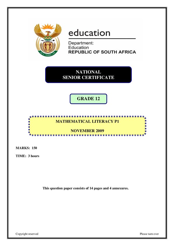 Mathematical Literacy Paper 1 (English)