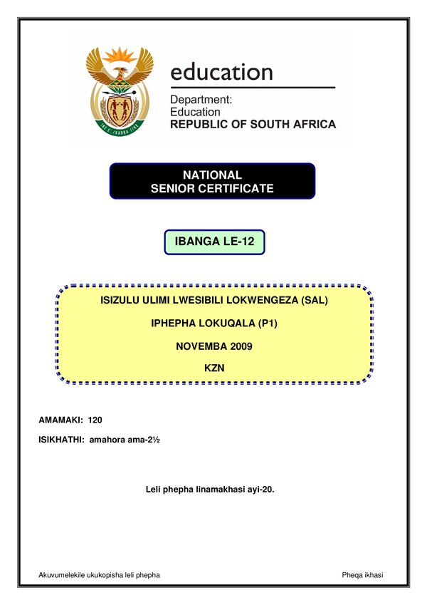 Isizulu Sal P1 (Kwazulu Natal)