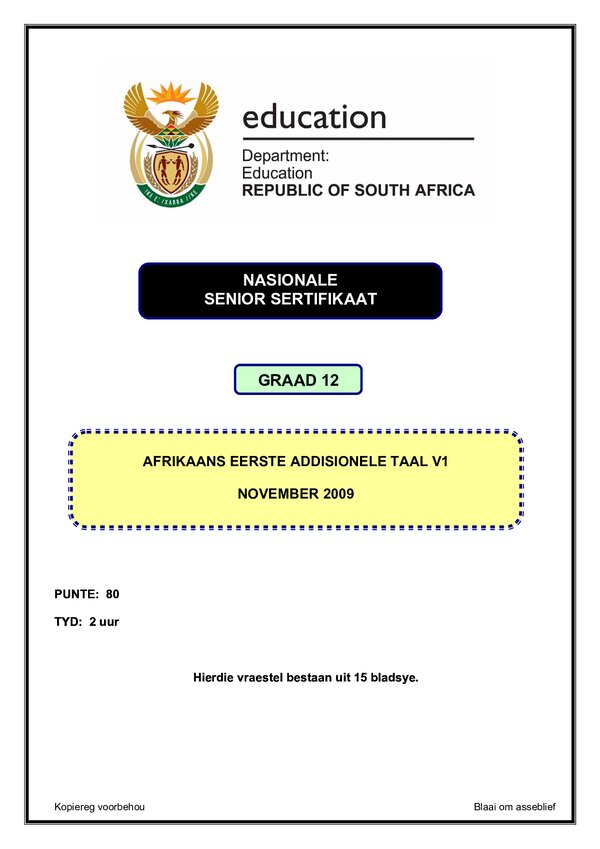 Grade 12 Afrikaans past paper 2001 – Afrikaans FAL P1