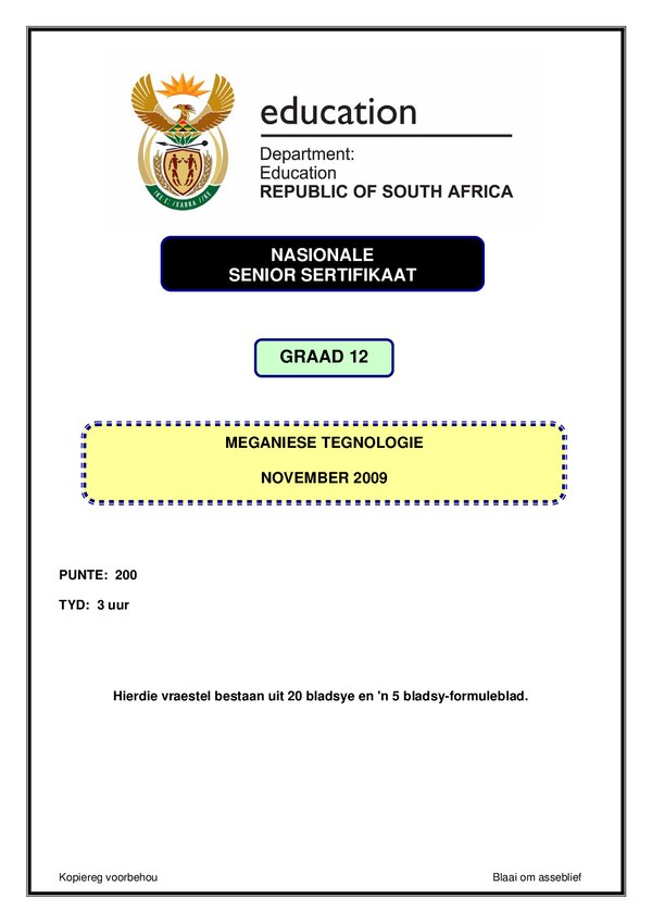 Mechanical Technology Paper 1 (Afrikaans)