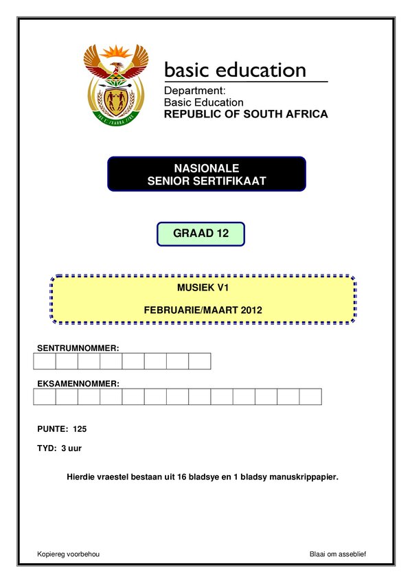 Music Paper 1 (Afrikaans)