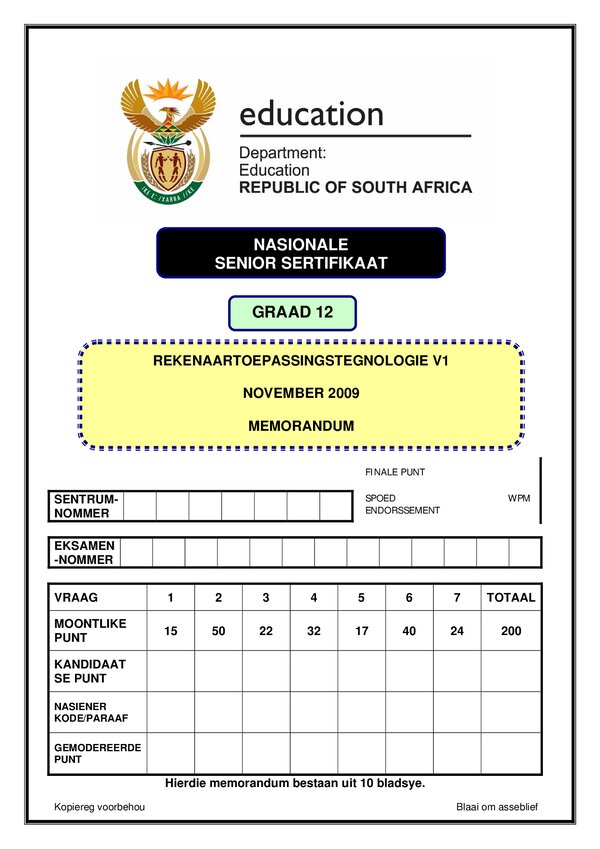 Computer Application Technology Memo 1 (Afrikaans)
