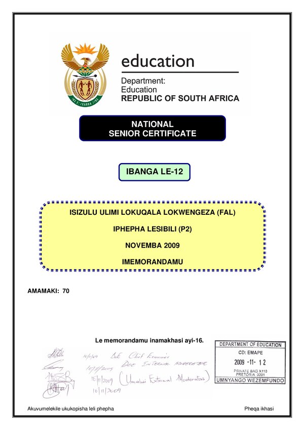 Isixhosa Fal P2 Memo