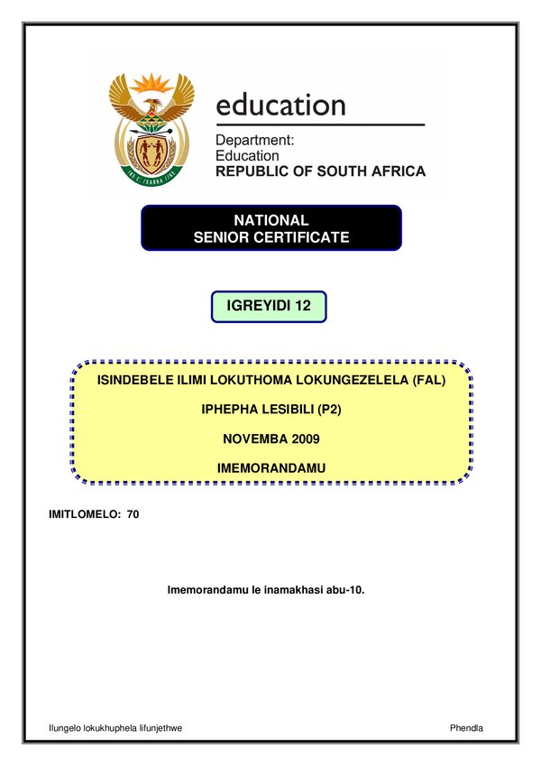 Isindebele Fal P2 Memo
