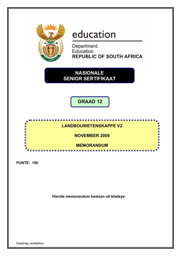 Agricultural Sciences Memo 2 (Afrikaans)