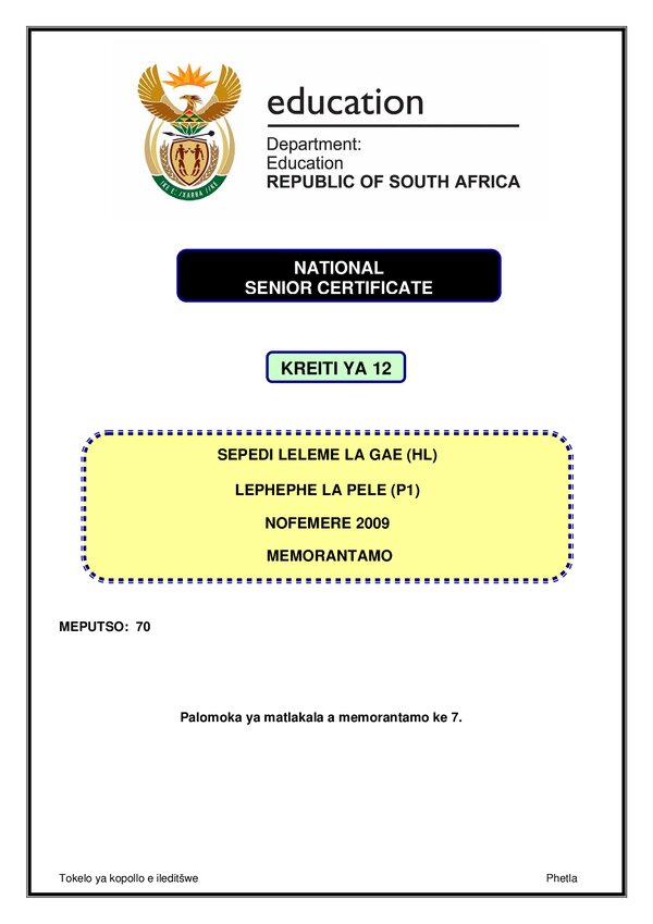 Sepedi Hl P1 Memo