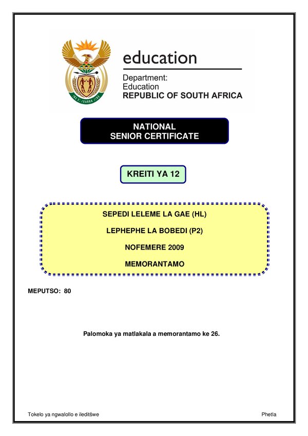 Sepedi Hl P2 Memo