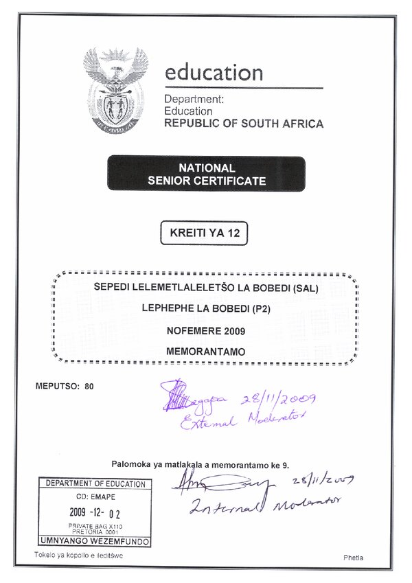 Sepedi Sal P2 Rubric
