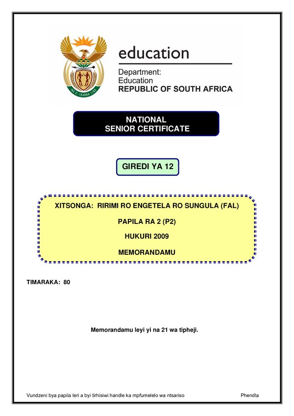 Xitsonga Fal P2 Memo