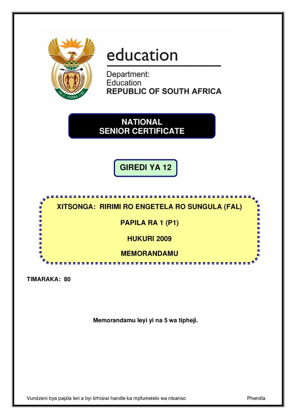 Xitsonga Fal P1 Memo
