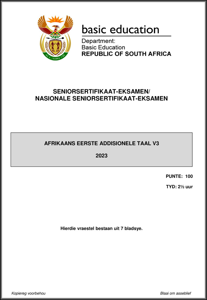 Grade 12 Afrikaans past paper 2023 – afrikaans fal p3 may june 2023 gr12