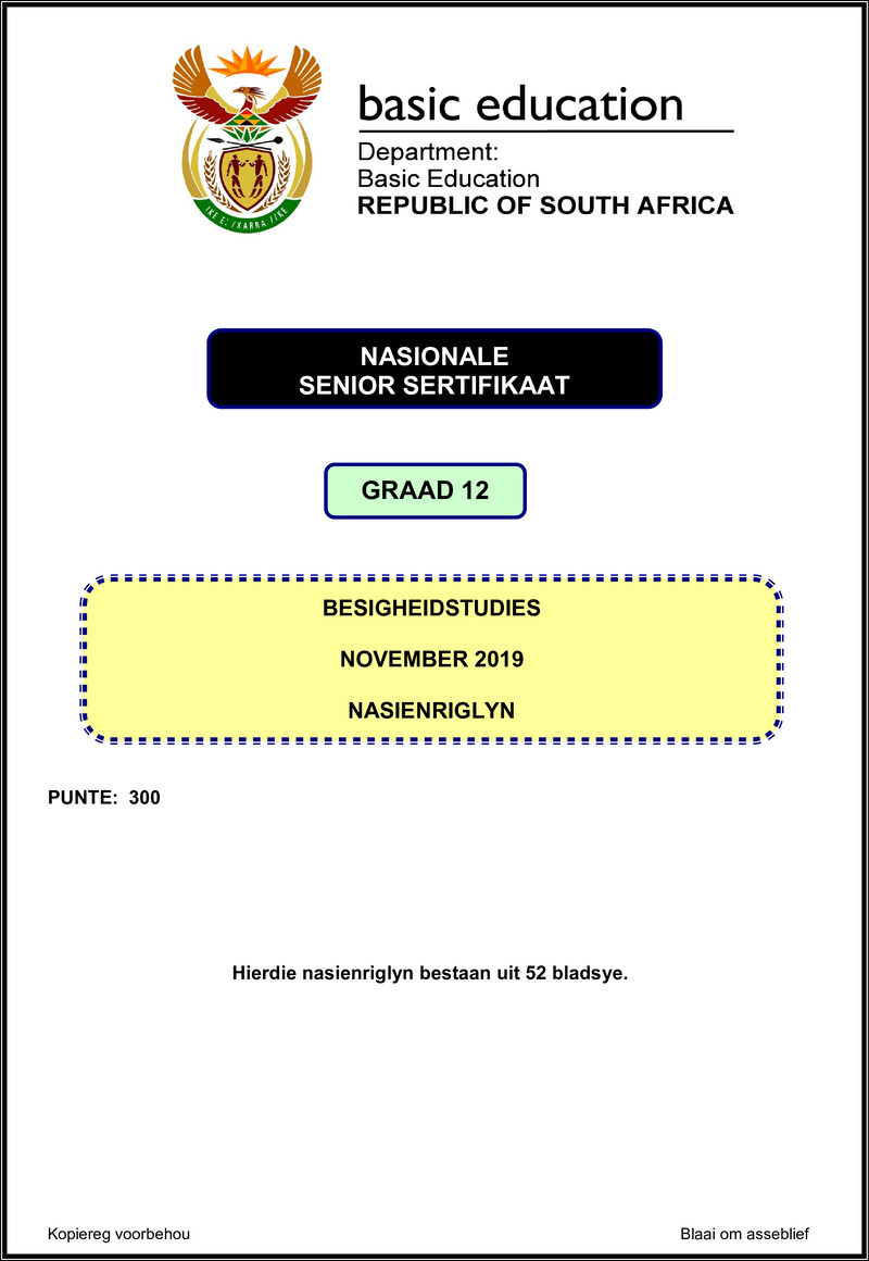 Grade 12 Business Studies past paper 2019 – business studies nov 2019 memo afr gr12