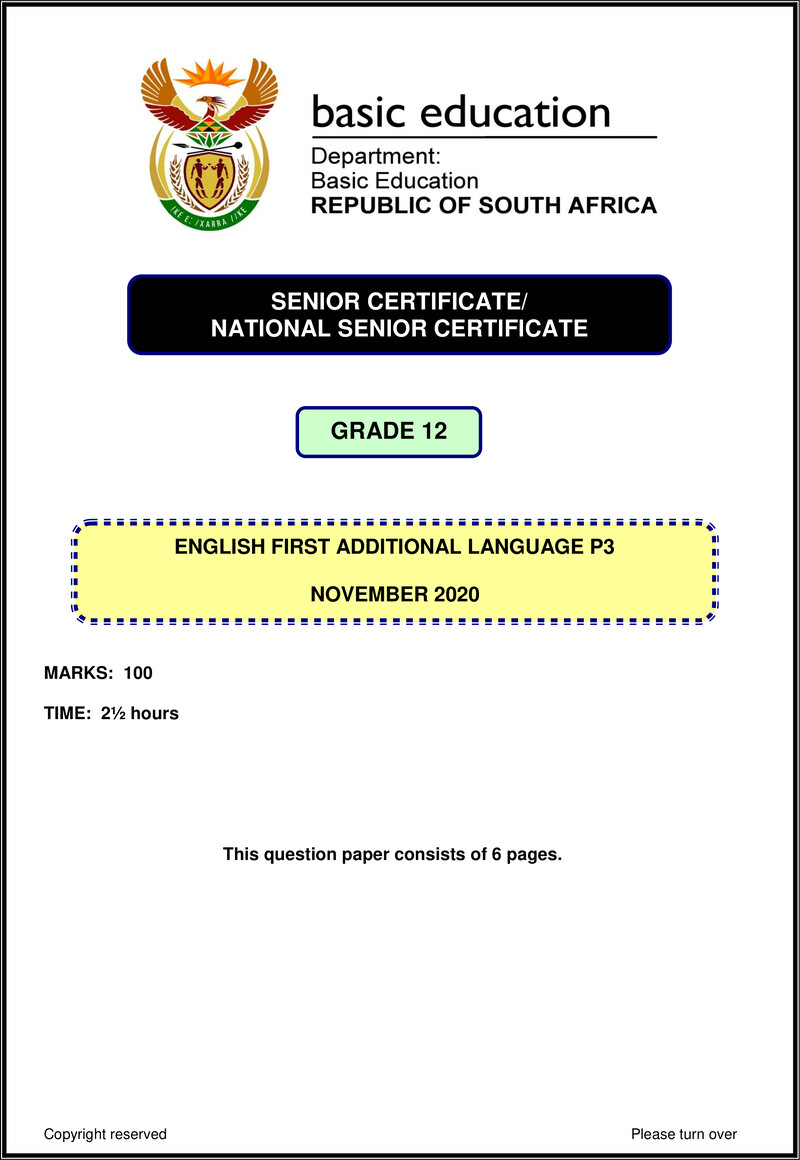 Grade 12 English past paper 2020 – english fal p3 nov 2020 gr12