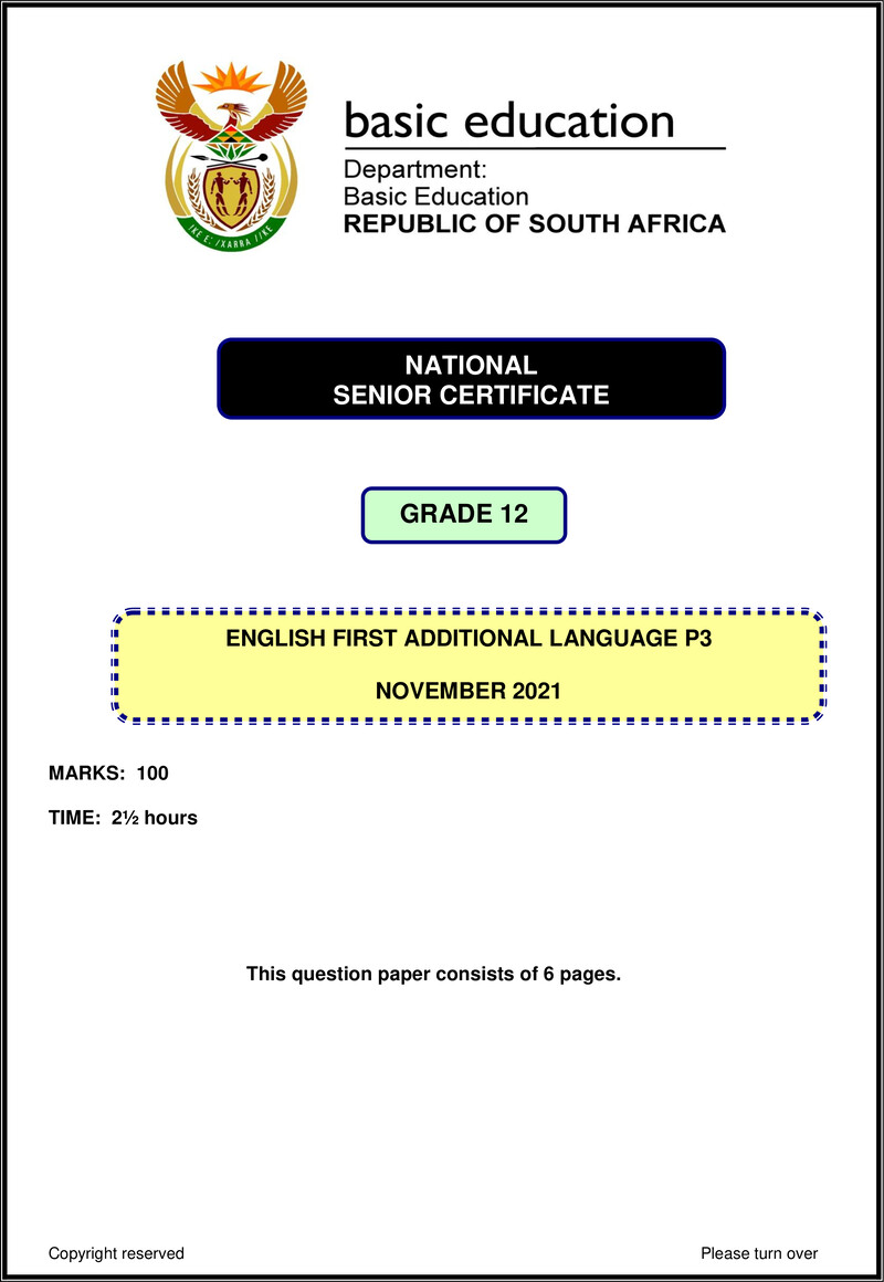 Grade 12 English past paper 2021 – english fal p3 nov 2021 gr12