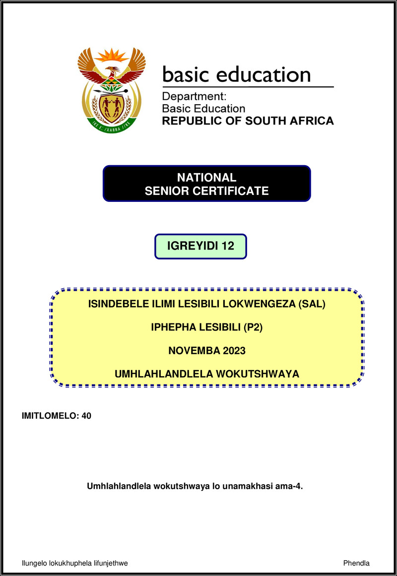 Isindebele Sal P2 Nov 2023 Mg Gr12