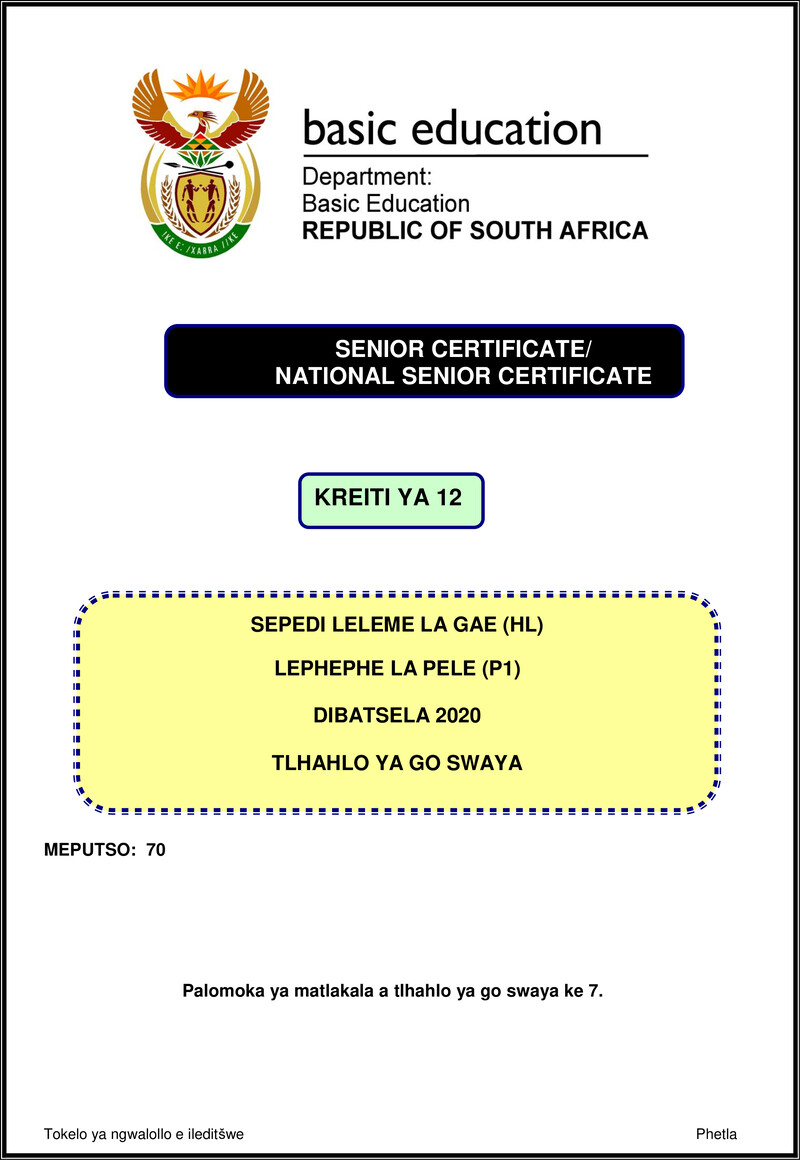Sepedi Hl P1 Nov 2020 Memo Gr12