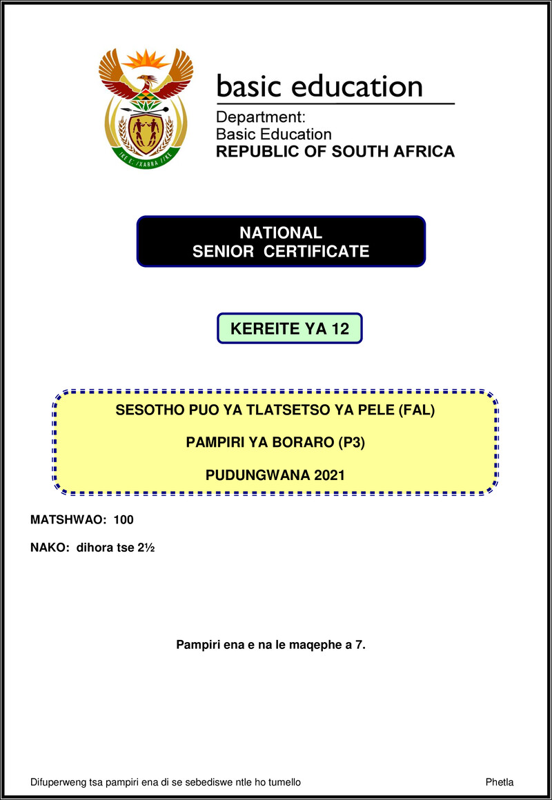 Sesotho Fal P3 Nov 2021 Gr12