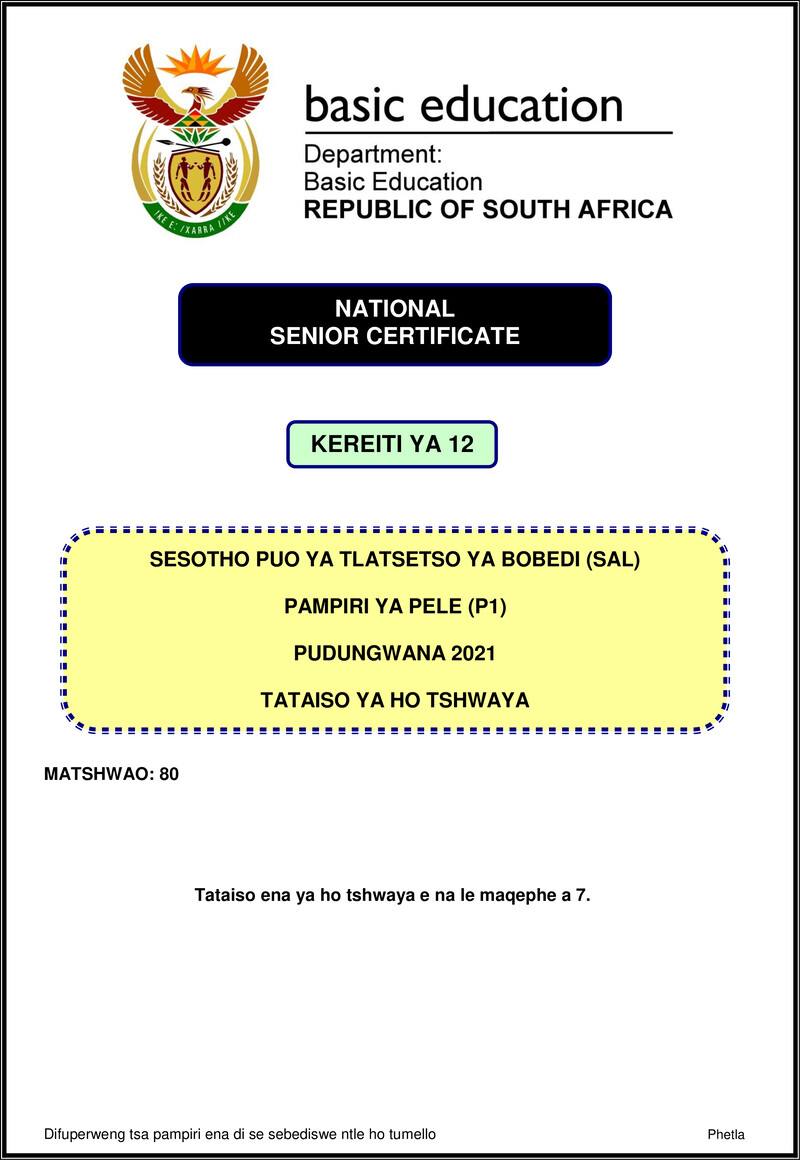 Sesotho Sal P1 Nov 2021 Mg Gr12