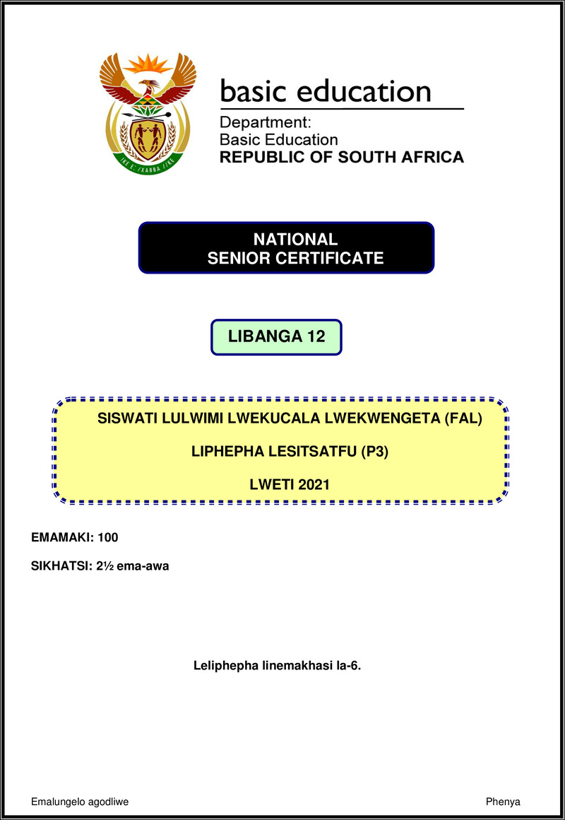 Siswati Fal P3 Nov 2021 Gr12