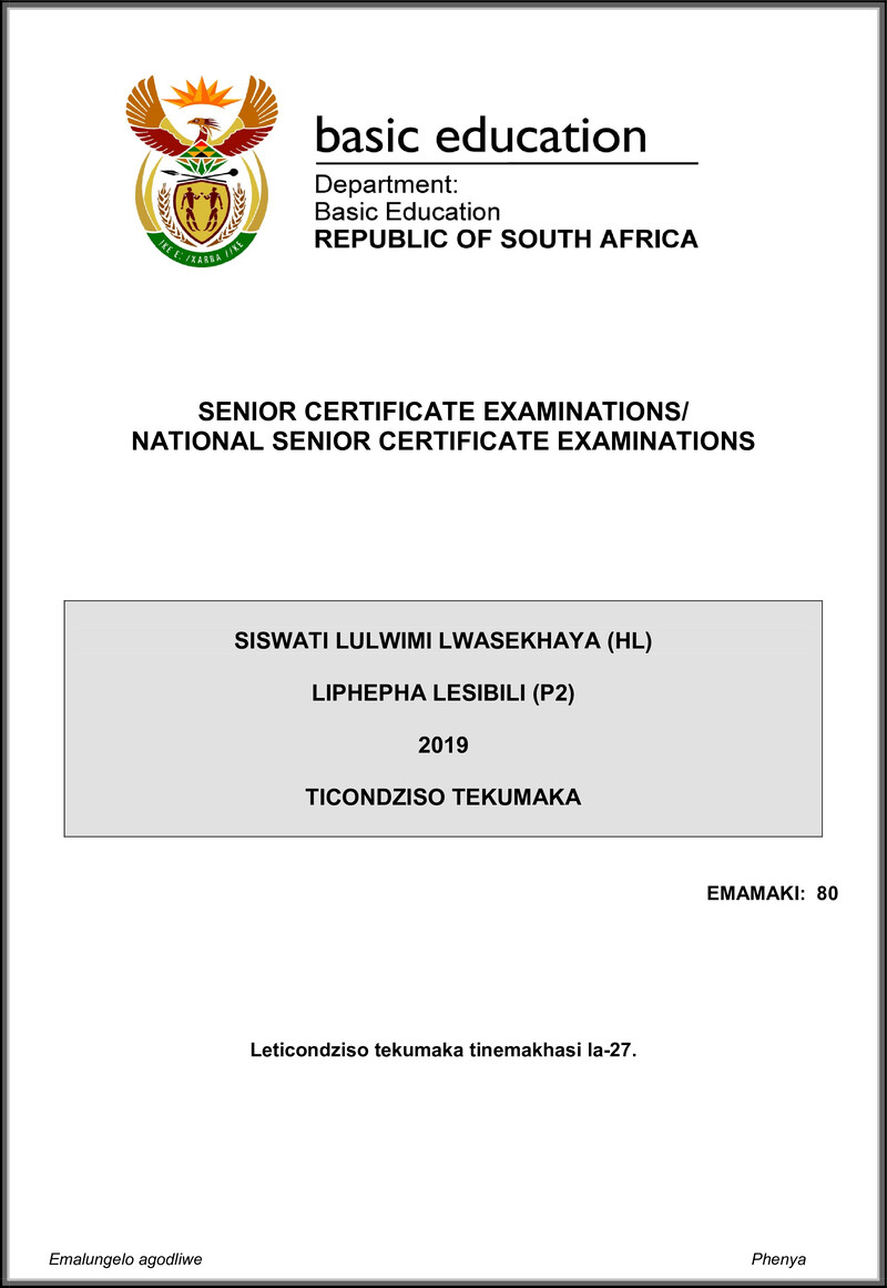 Siswati Hl P2 May June 2019 Memo Gr12