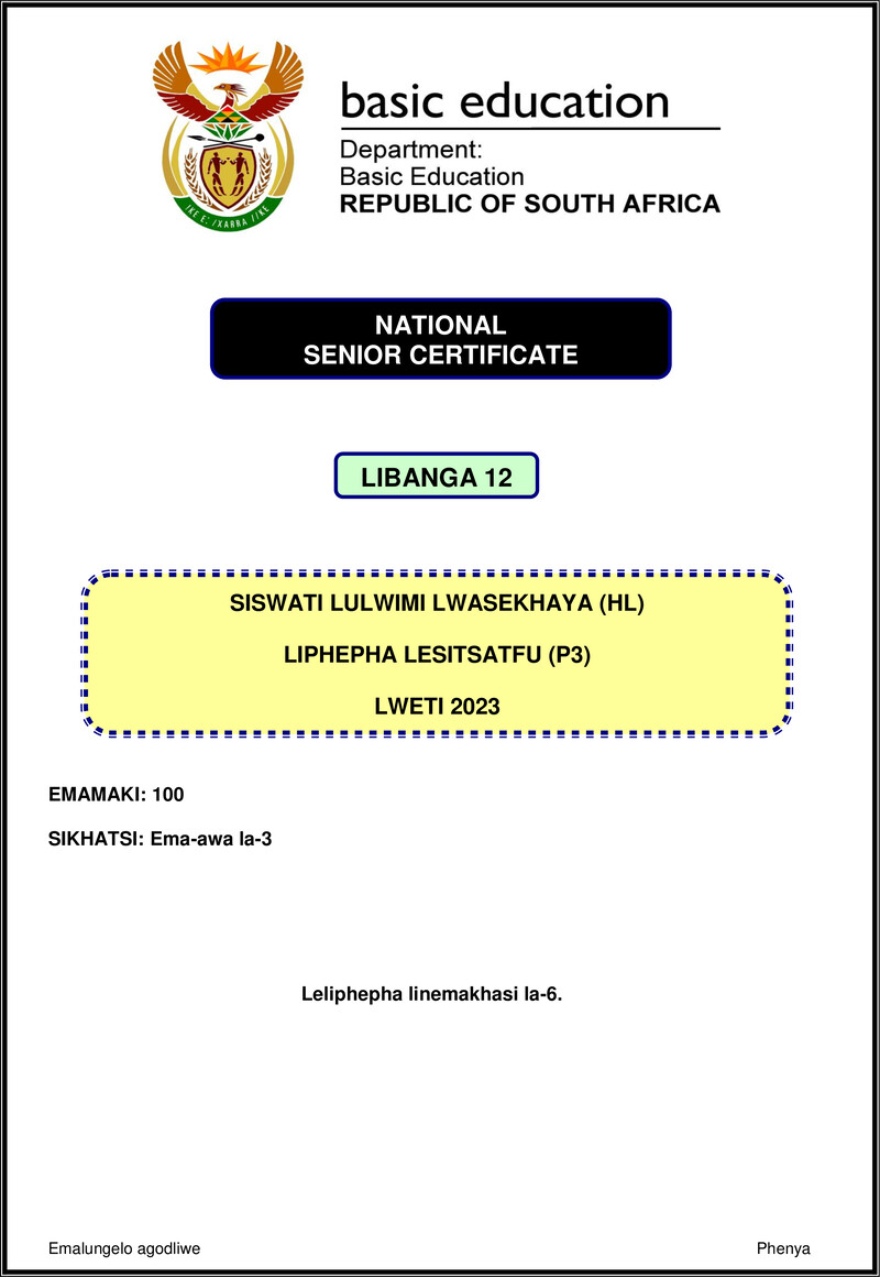 Siswati Hl P3 Nov 2023 Gr12