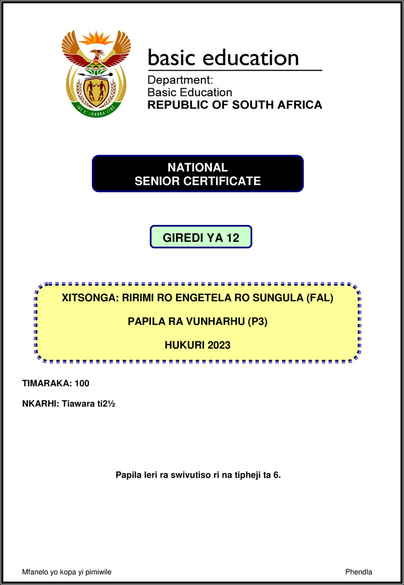 Xitsonga Fal P3 Nov 2023 Gr12