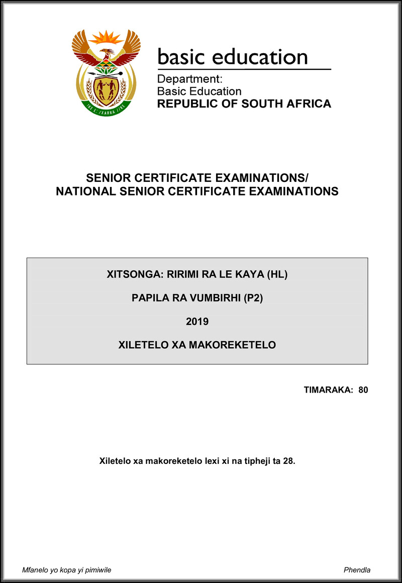 Xitsonga Hl P2 May June 2019 Memo Gr12