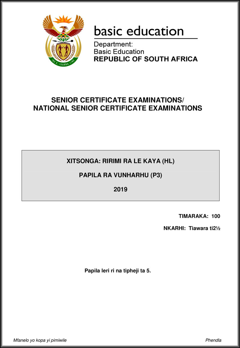 Xitsonga Hl P3 May June 2019 Gr12