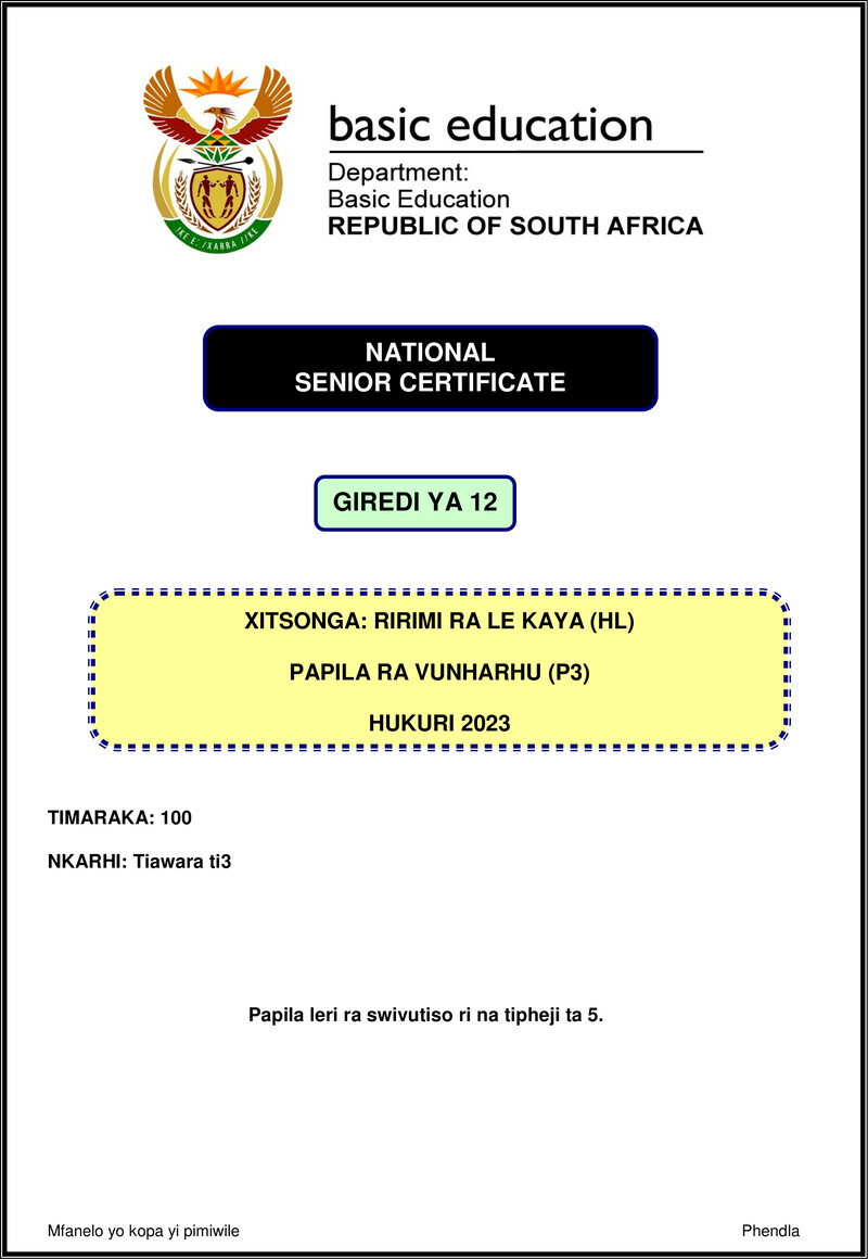 Grade 12 Xitsonga past paper 2023 – xitsonga hl p3 nov 2023 gr12