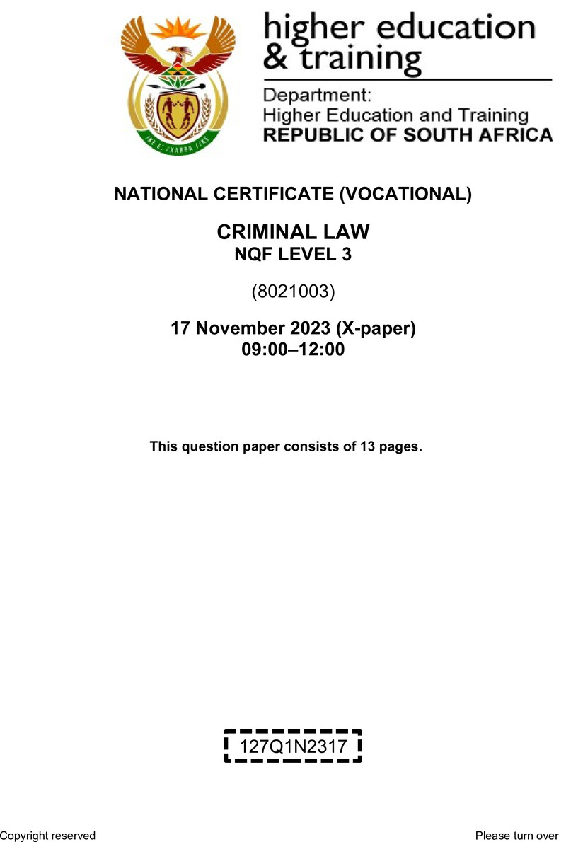 Nc710 Criminal Law L3 Nov QP 2023