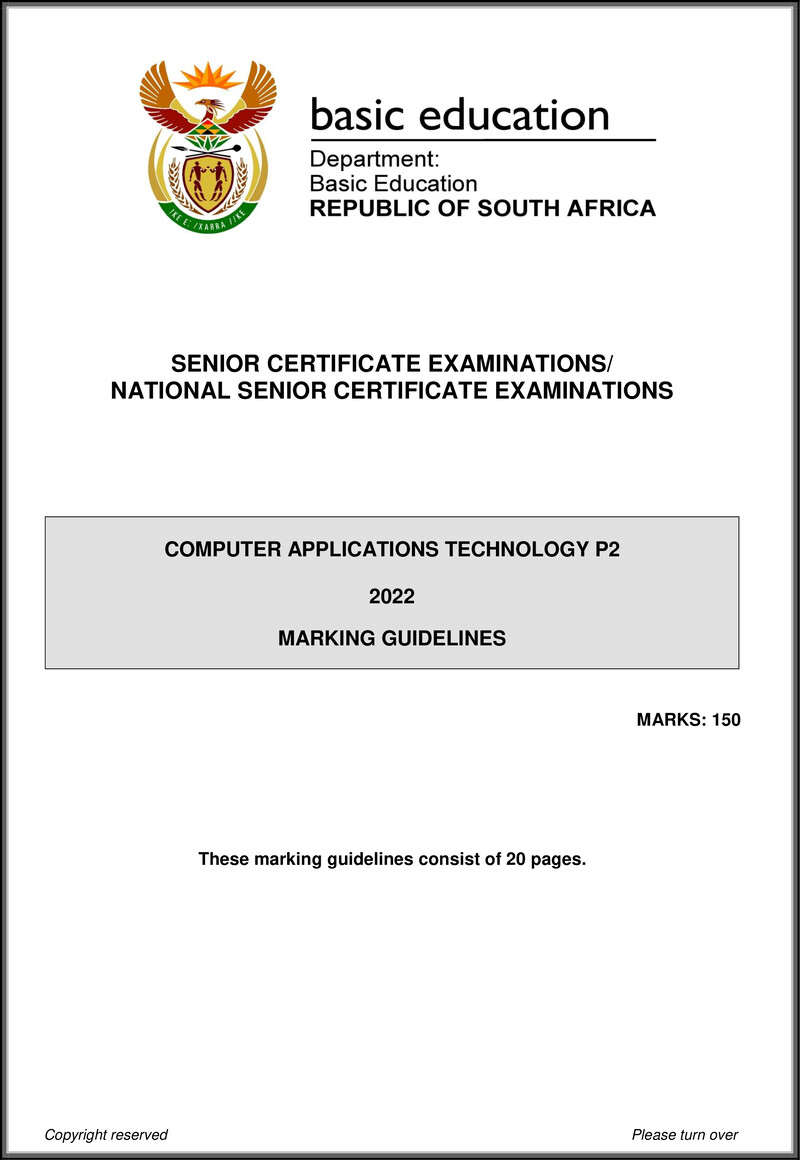 Grade 12 Computer Applications Technology past paper 2022 – computer applications technology p2 may june 2022 mg eng gr12