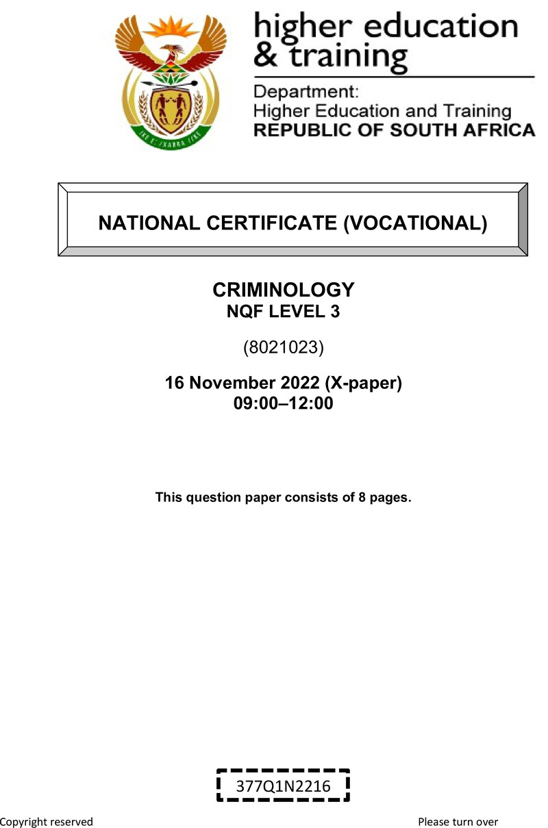 Nc730 Criminology L3 QP Nov 2022 Signed Off