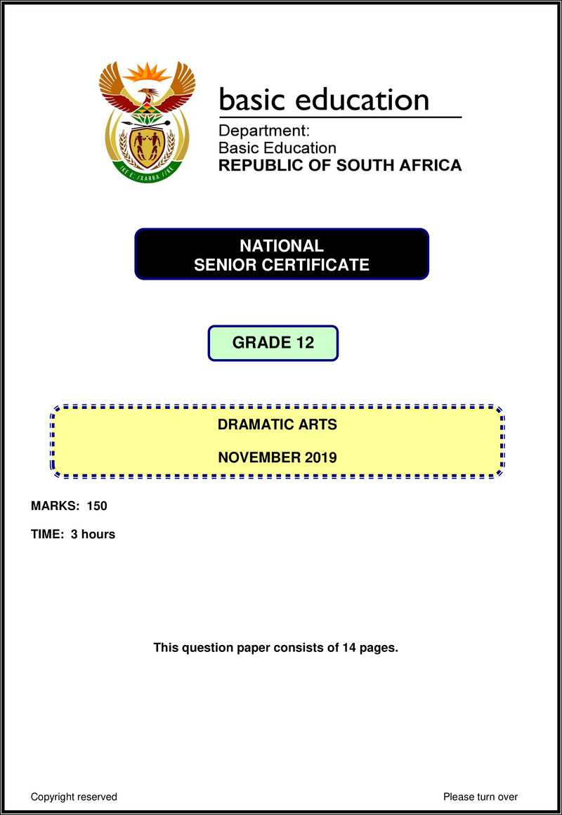 Grade 12 Dramatic Arts past paper 2019 – dramatic arts nov 2019 eng gr12