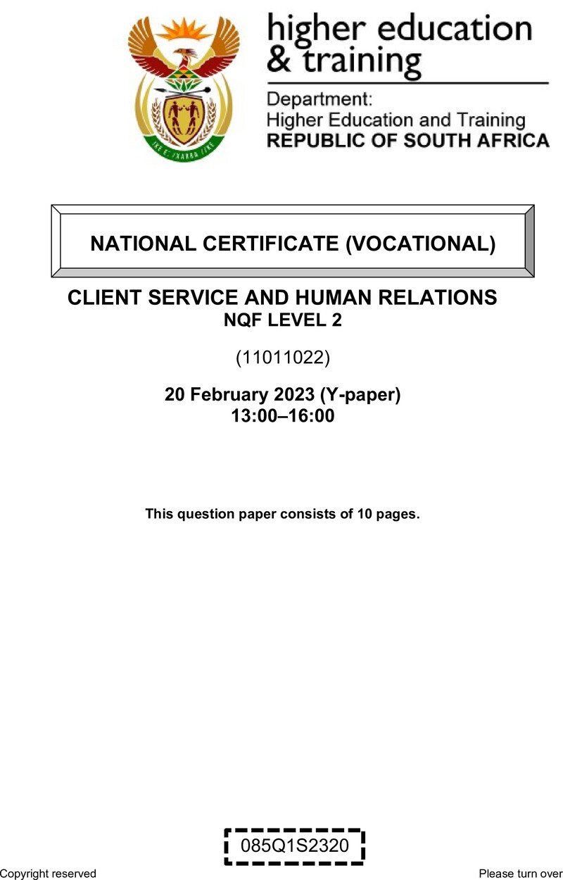 Client Service And Human Relations L2 QP Feb 2023 Svz