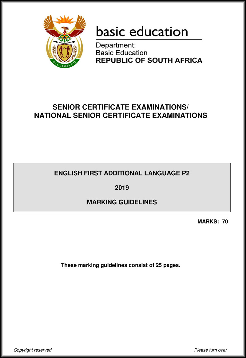 English Fal P2 May June 2019 Memo Gr12