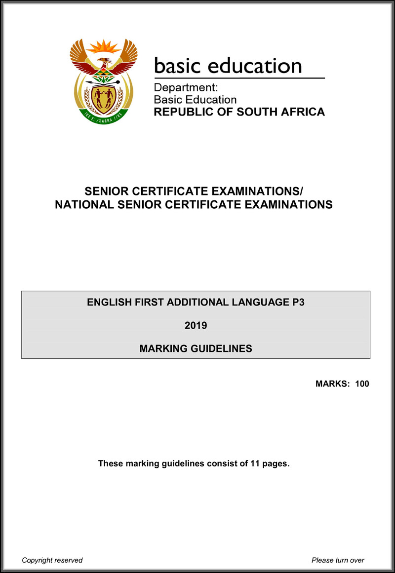 Grade 12 English past paper 2019 – english fal p3 may june 2019 memo gr12