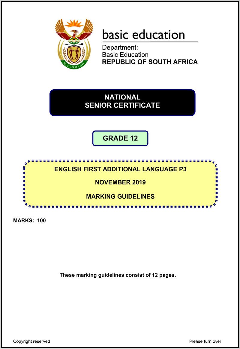 Grade 12 English past paper 2019 – english fal p3 nov 2019 memo gr12