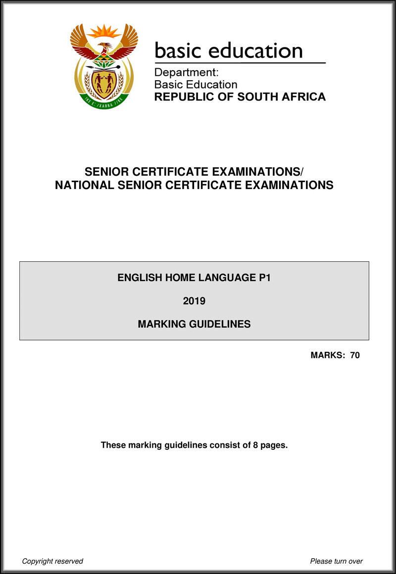 English Hl P1 May June 2019 Memo Gr12
