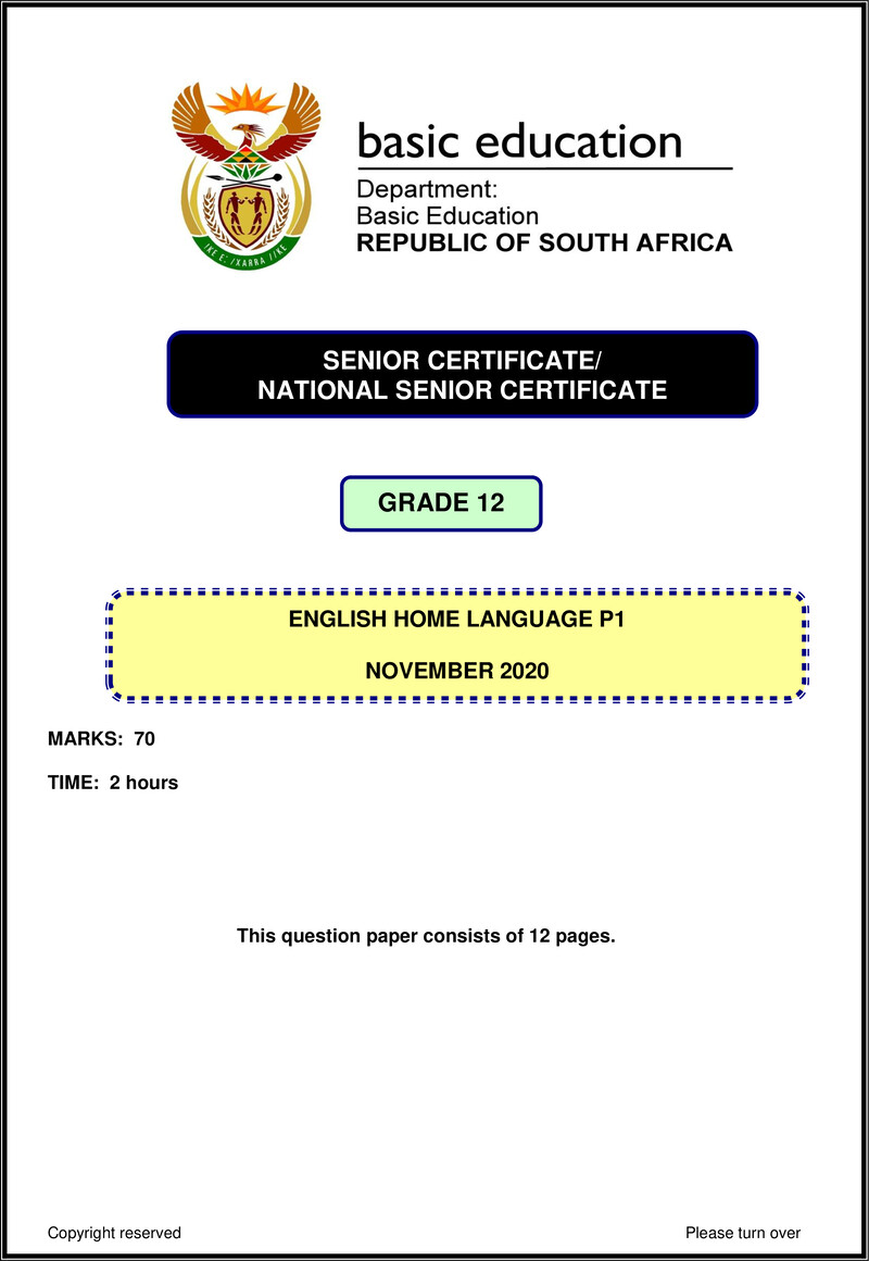 English Hl P1 Nov 2020 Gr12