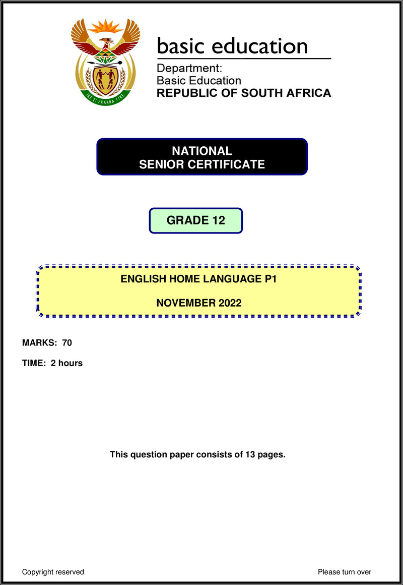 English Hl P1 Nov 2022 Gr12